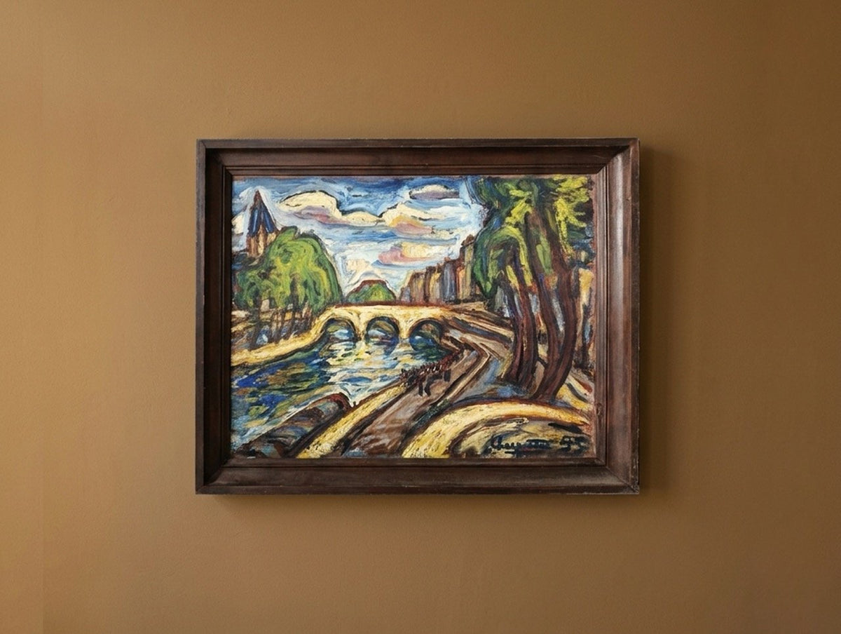 Mid-Century Fauvist Expressionist Paris Seine Landscape Oil Painting