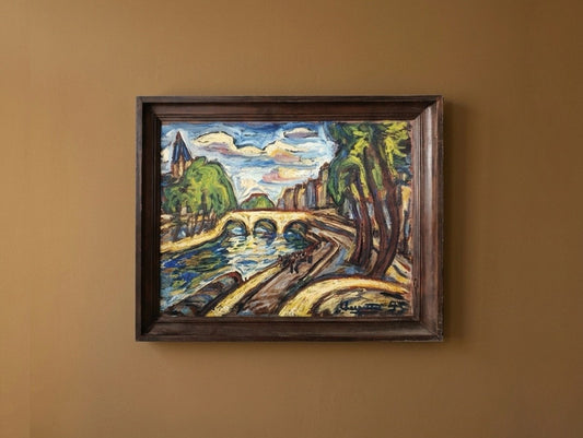 Mid-Century Fauvist Expressionist Paris Seine Landscape Oil Painting