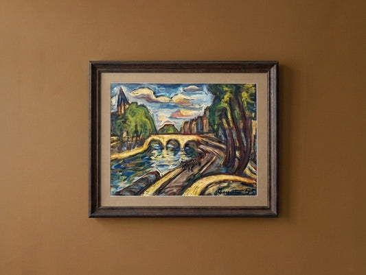 Mid-Century Expressionist Seine River Landscape Oil Painting (1953)