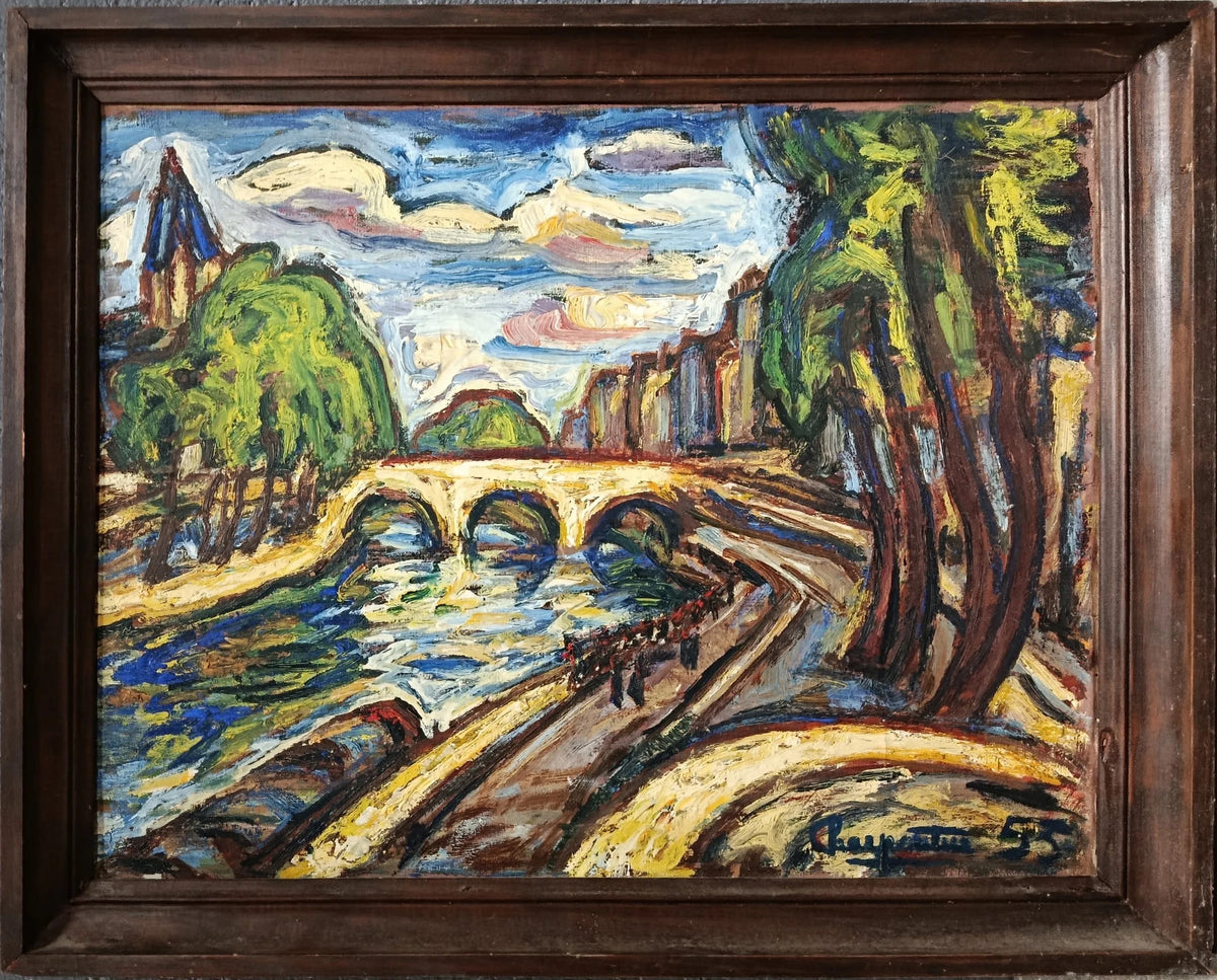 Mid-Century Fauvist Expressionist Paris Seine Landscape Oil Painting