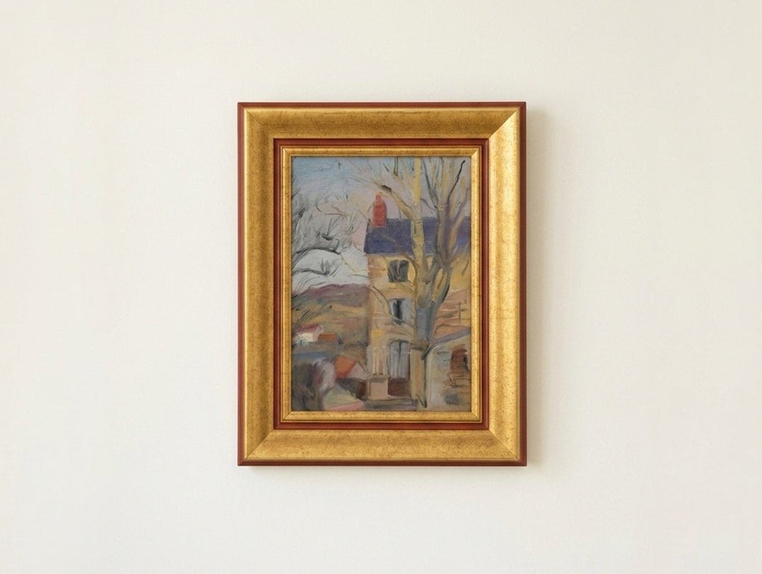 Vintage French Village Landscape Painting by Marc Delamorinière