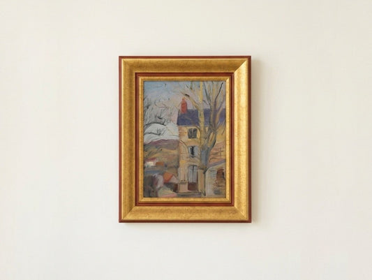 Vintage French Village Landscape Painting by Marc Delamorinière