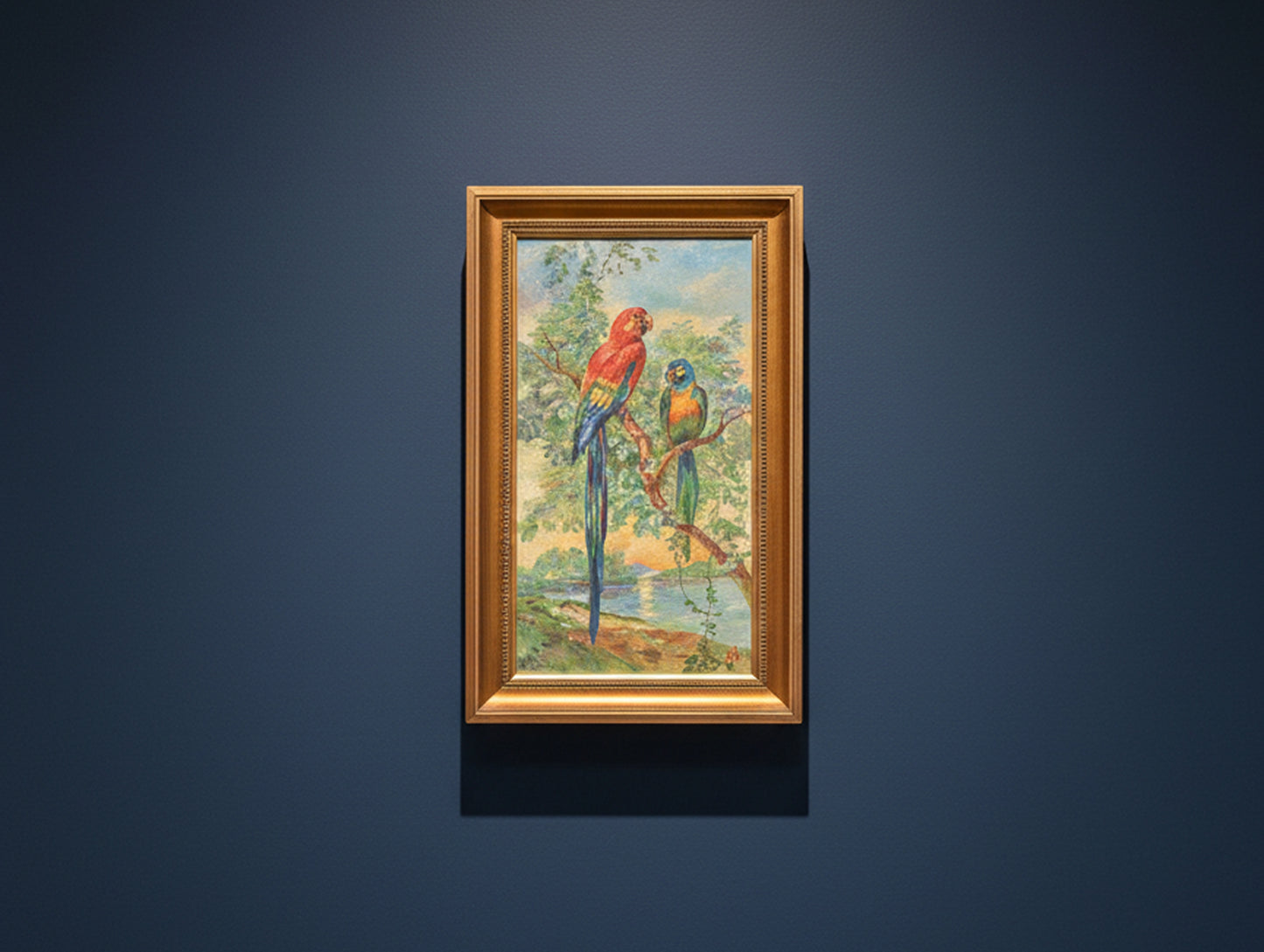 French 1930s Art Deco Boho Parrot Painting