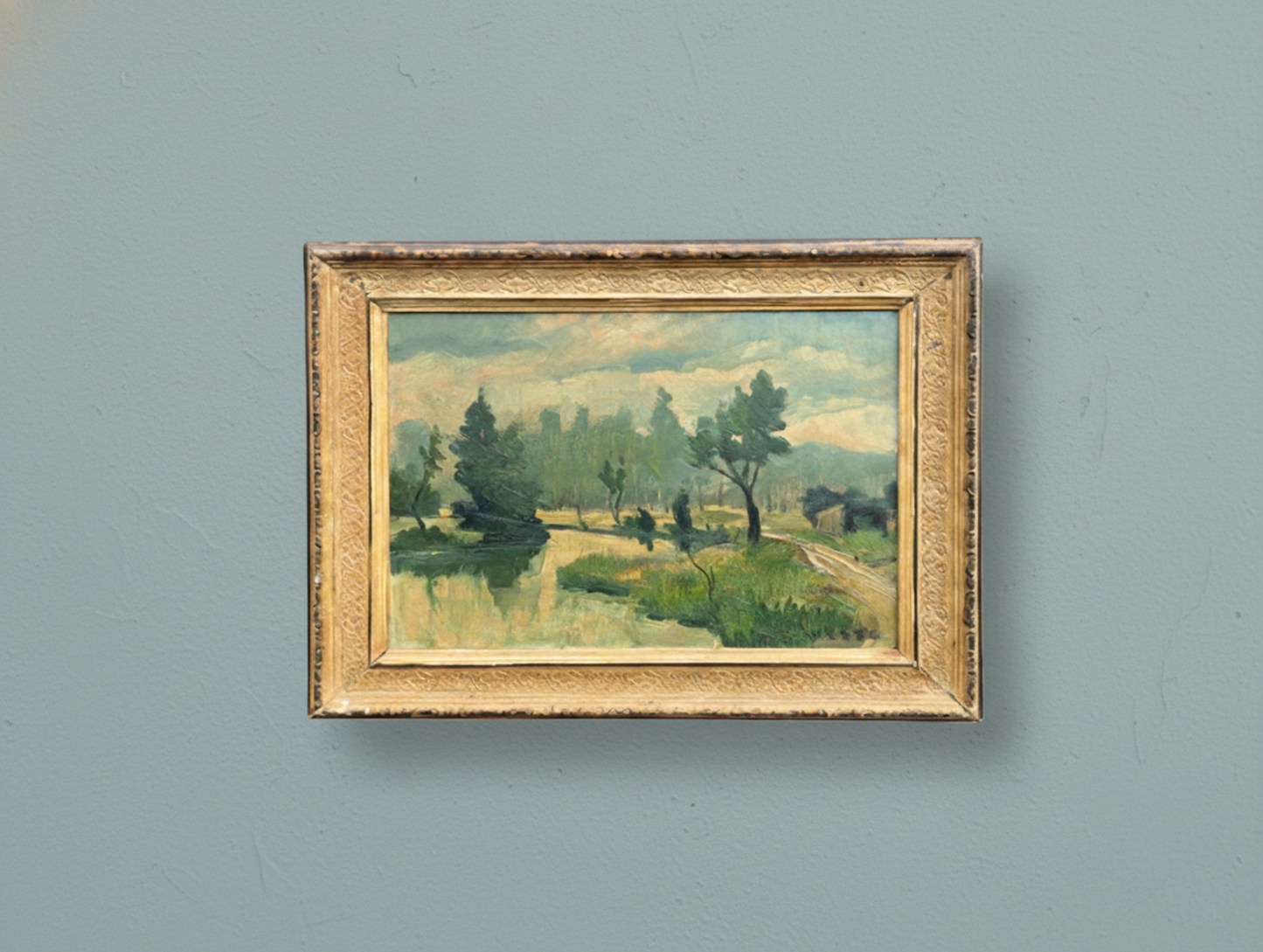 Early 20th Century French Countryside Stream Landscape