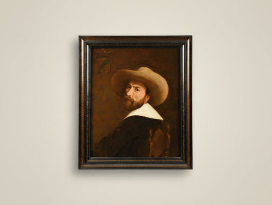 Antique 19th-Century Gentleman Oil Portrait in Hat Old Master Style