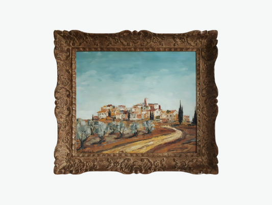 Vintage French Oil Provence Landscape in Beautiful 1940 Montparnasse Frame