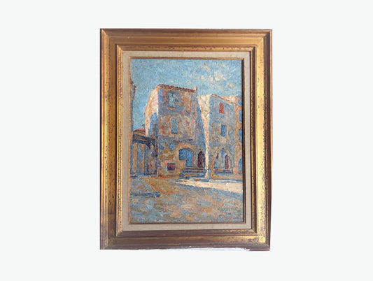 Provençal Street Scene Original French Oil Painting in Gilt Frame