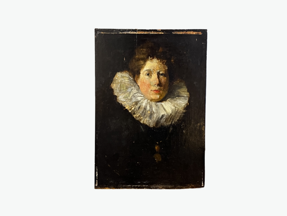 Antique 19th Century French Oil Portrait with Ruff Collar – Raw Brush