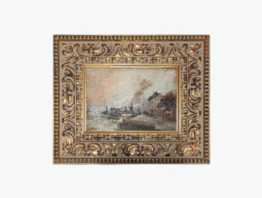 Early 20th Century French Oil Painting of the Seine Signed with Original Gilt Frame