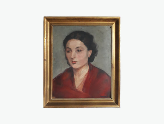 French Portrait of a Woman in Red Early 20th Century