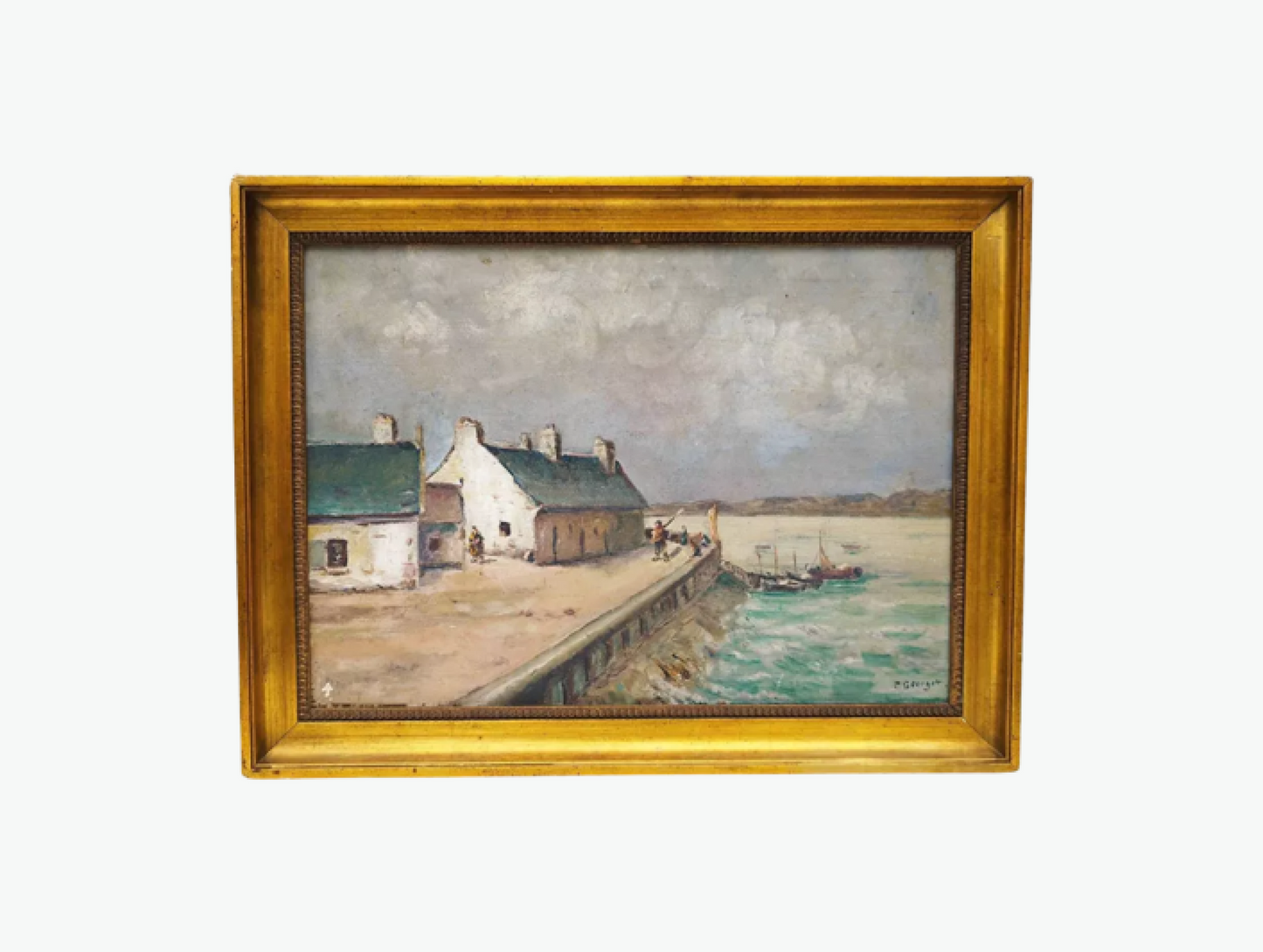 Vintage Oil Painting of a French Fisherman’s Village