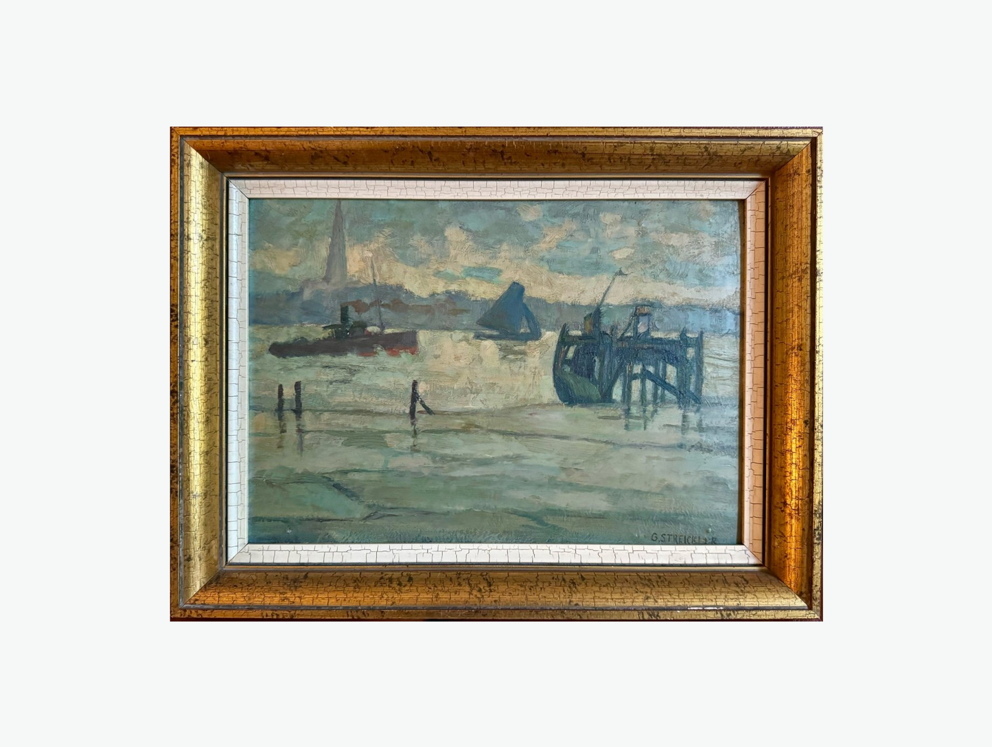 Impressionist Port Scene with Boat