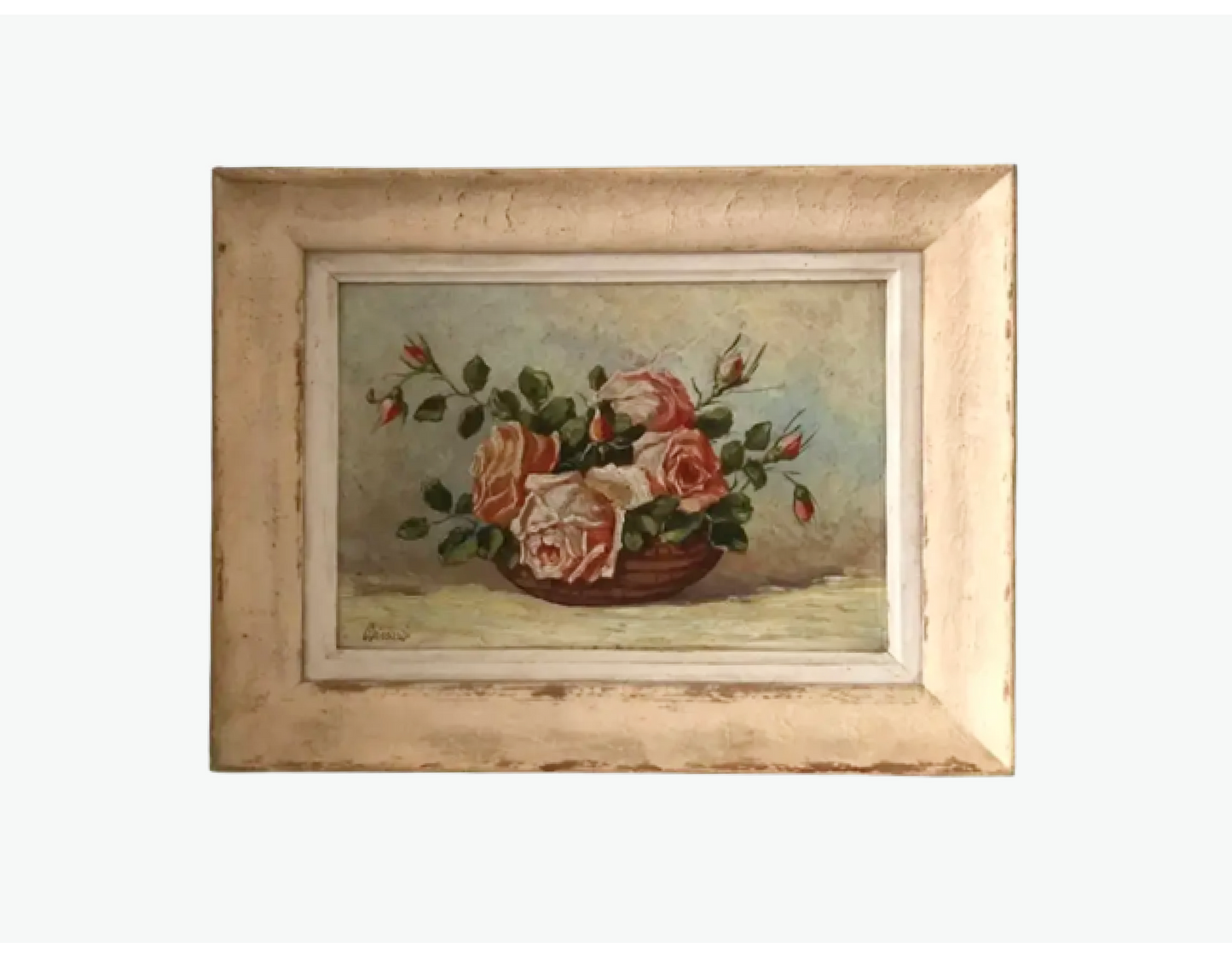 Vintage French Still Life Oil Painting with Roses (1949)