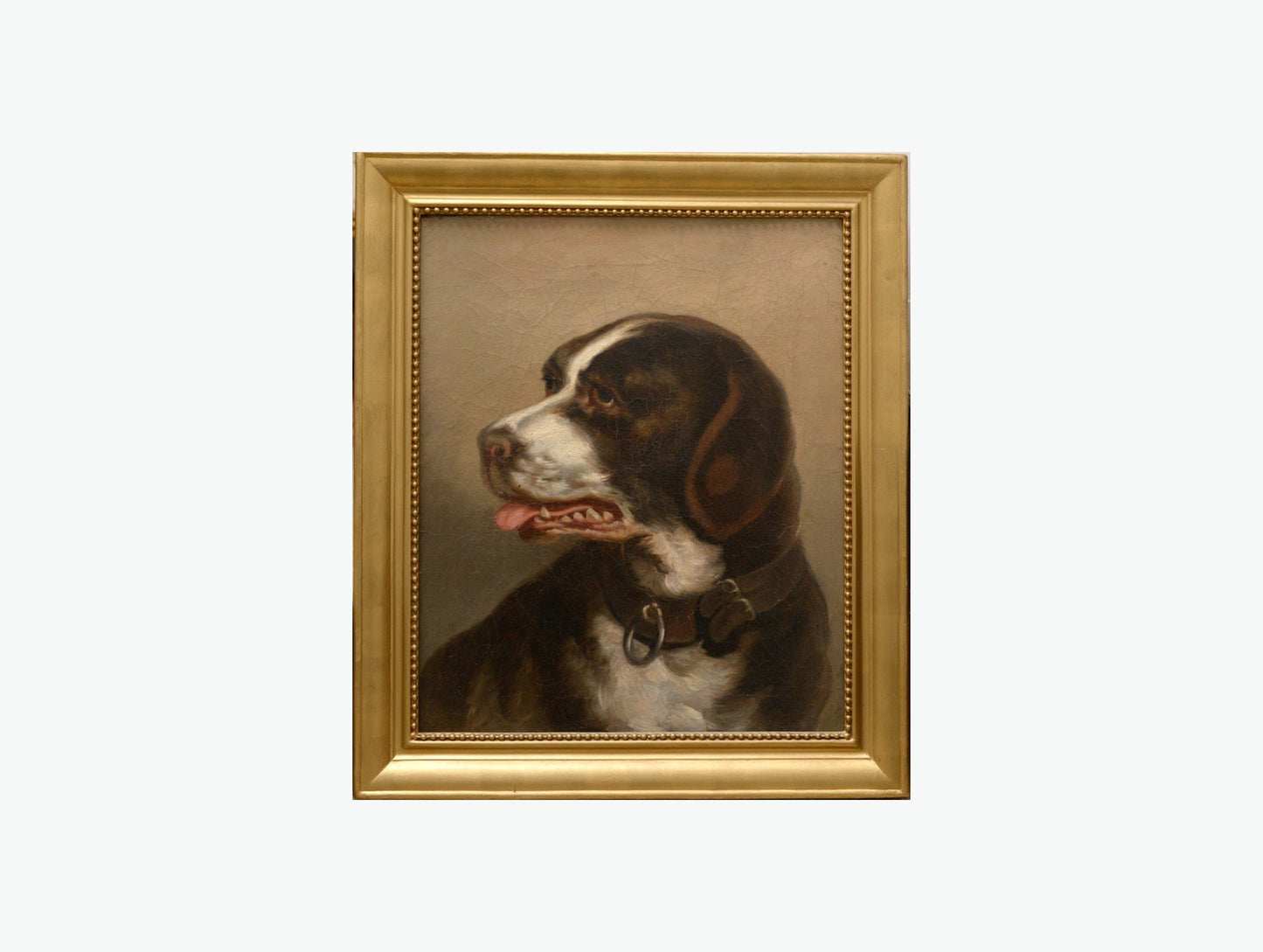 Timeless Sophistication Antique 19th-Century Oil Portrait of a Molosser Dog