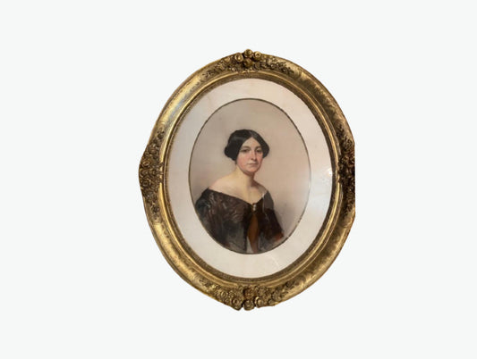 Antique French Portrait in Ornate Gilded Frame (1849)