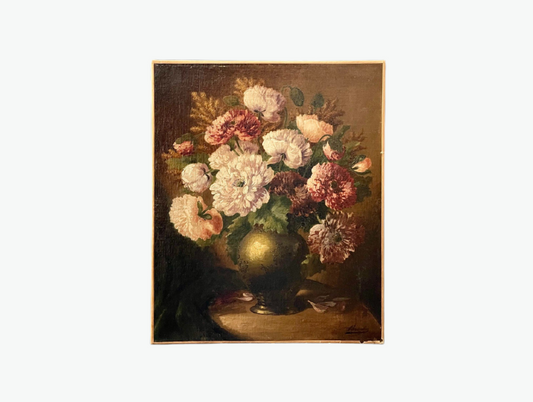 Antique 19th Century Romantic Peony Still Life - Napoleon III Elegance