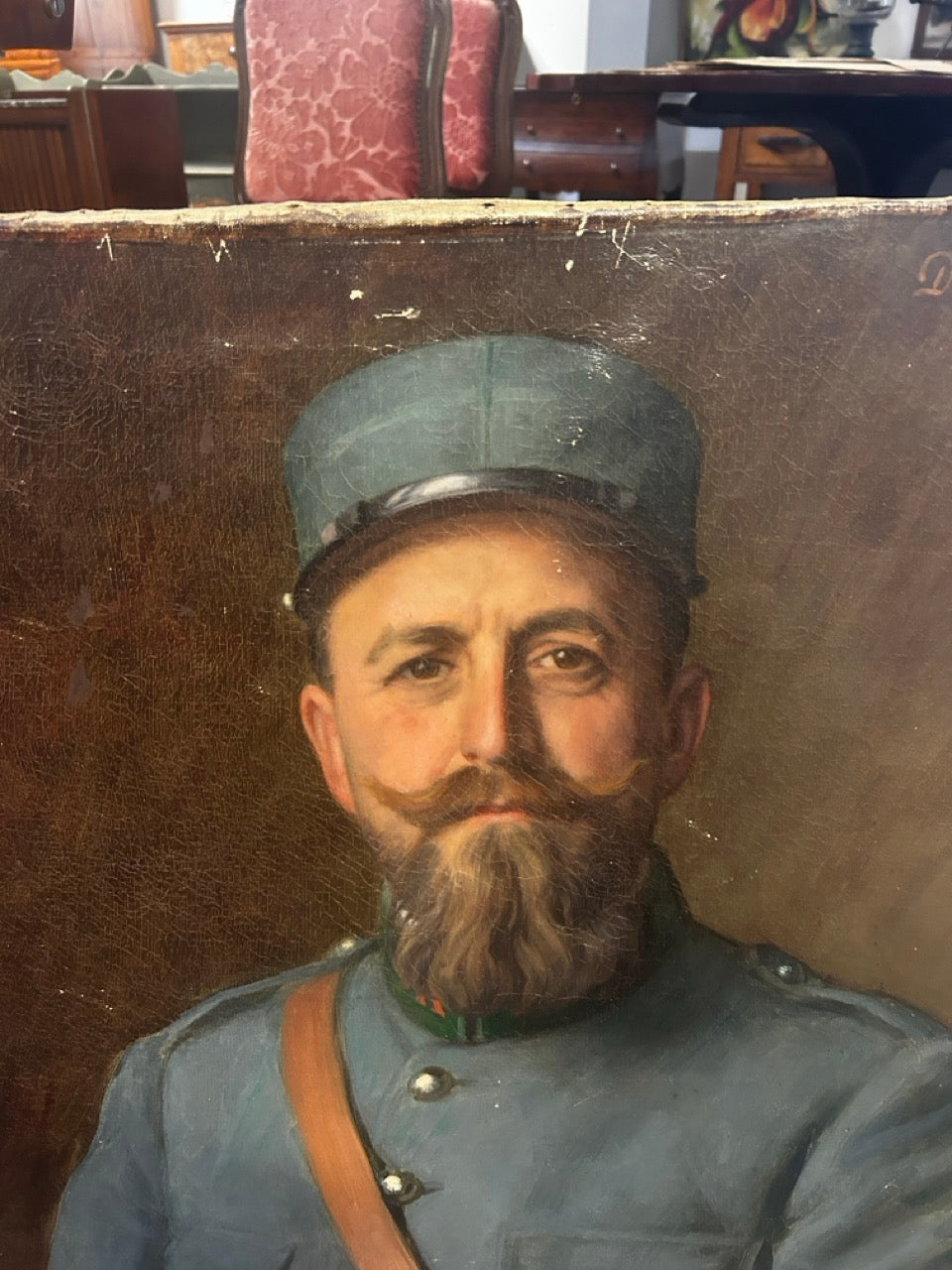 Antique French WWI Sergeant Portrait Oil Painting by Augustin Demizel, Pupil of Léon Bonnat (John Singer Sargent's teacher)