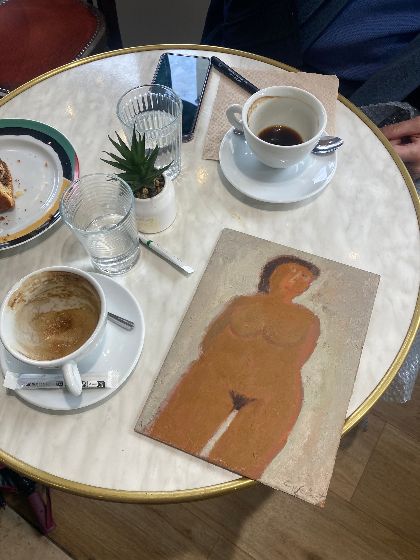 French Mid-Century Figurative Painting Intimate Female Nude Study on Panel by Claude Foënet