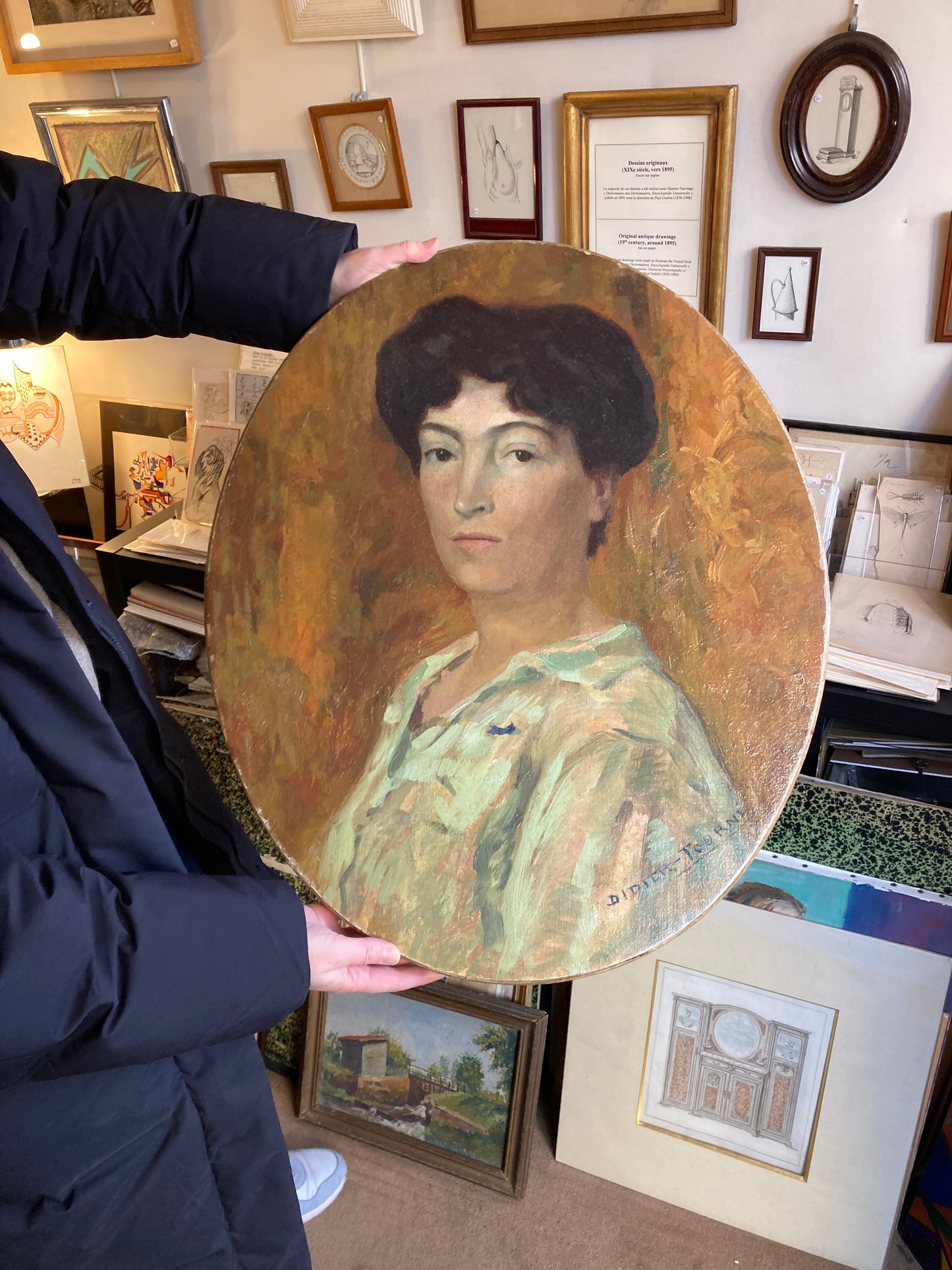 Antique French Oval Oil Portrait by Jean Didier‑Tourné, Trained by Fernand Cormon (Van Gogh’s Teacher)