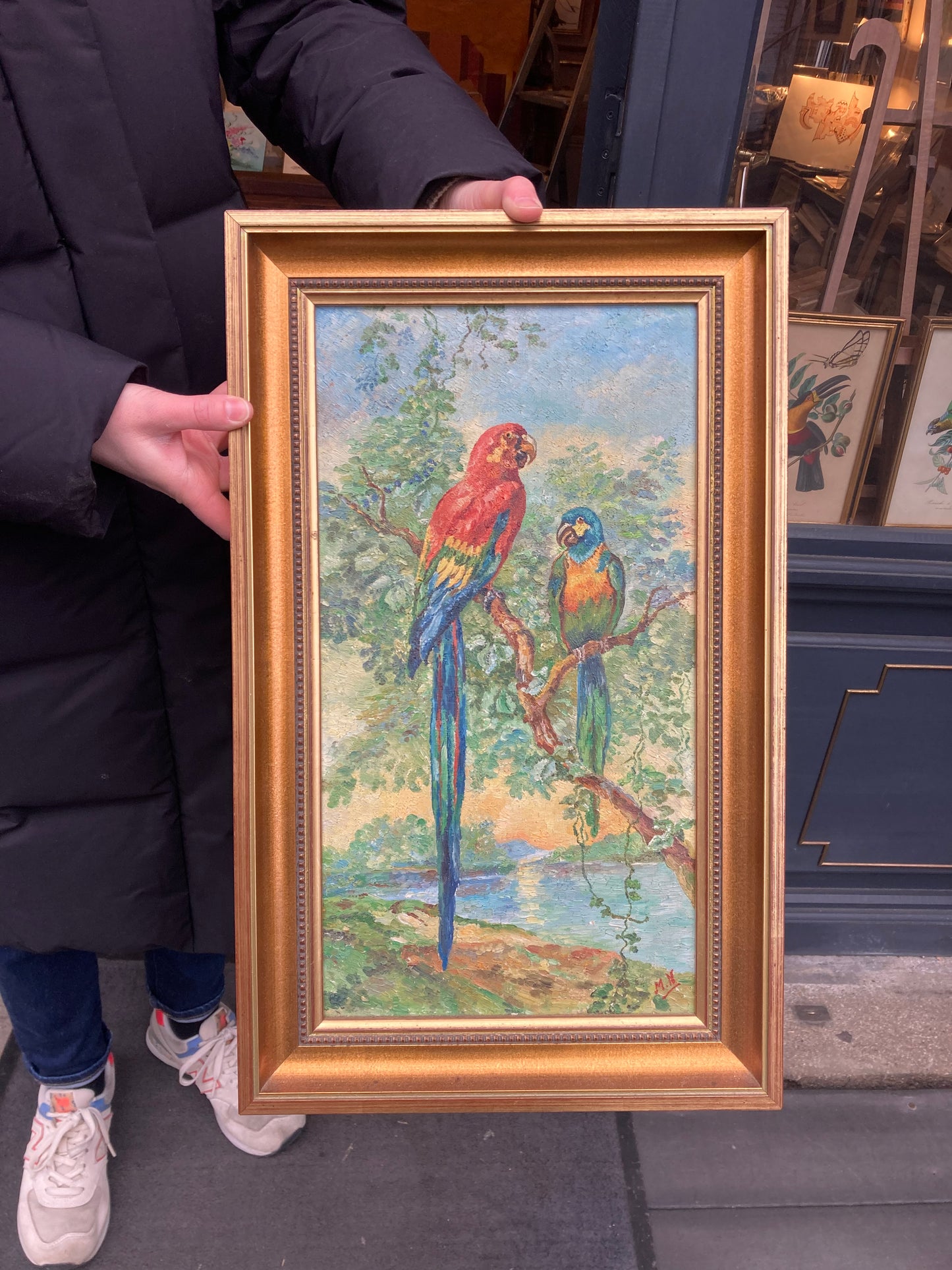 French 1930s Art Deco Boho Parrot Painting