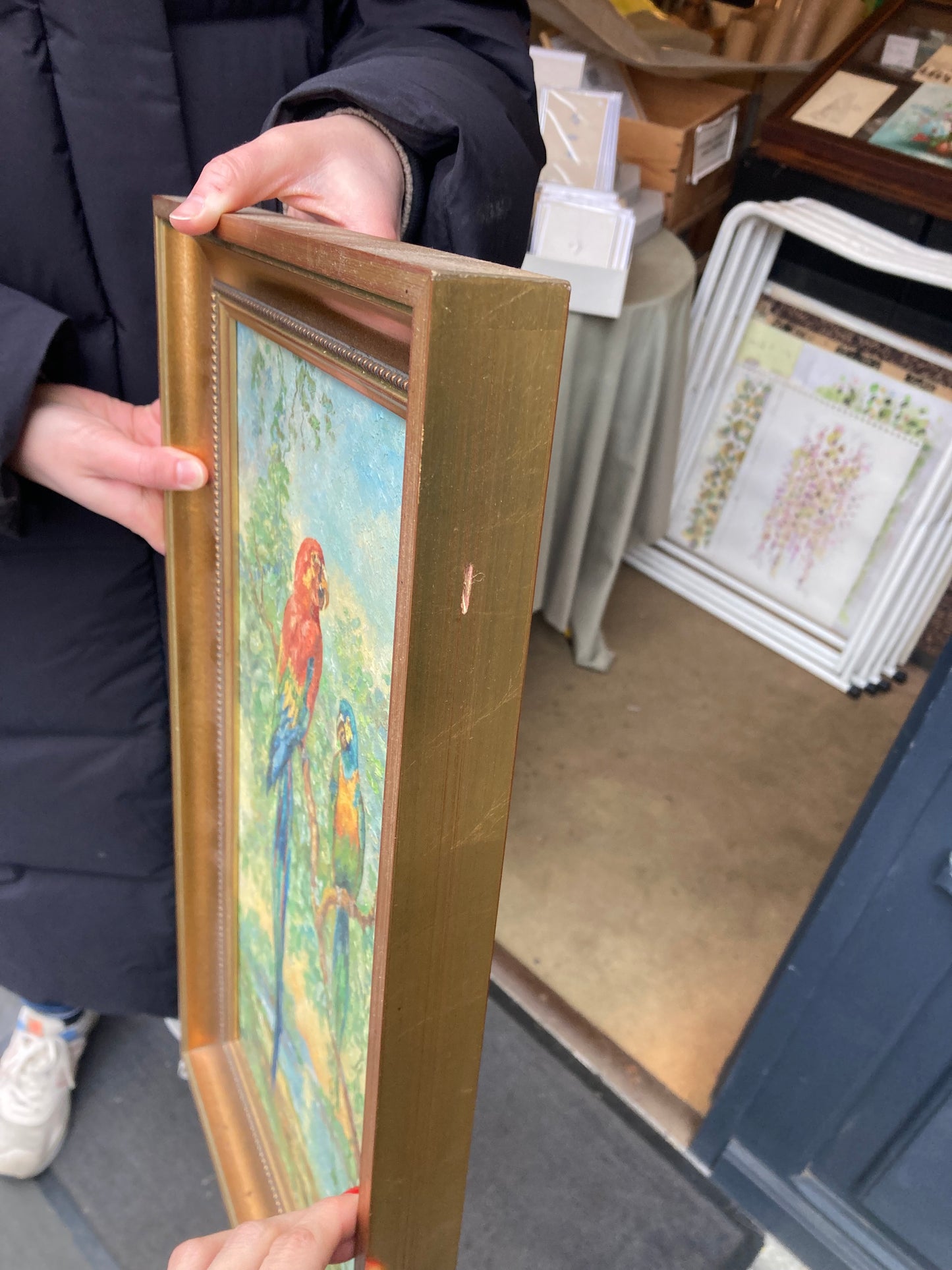 French 1930s Art Deco Boho Parrot Painting