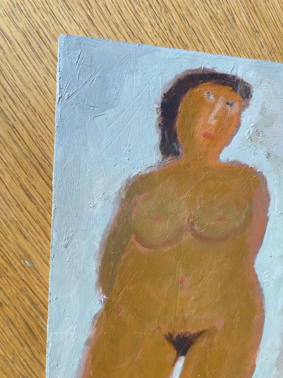 French Mid-Century Figurative Painting Intimate Female Nude Study on Panel by Claude Foënet