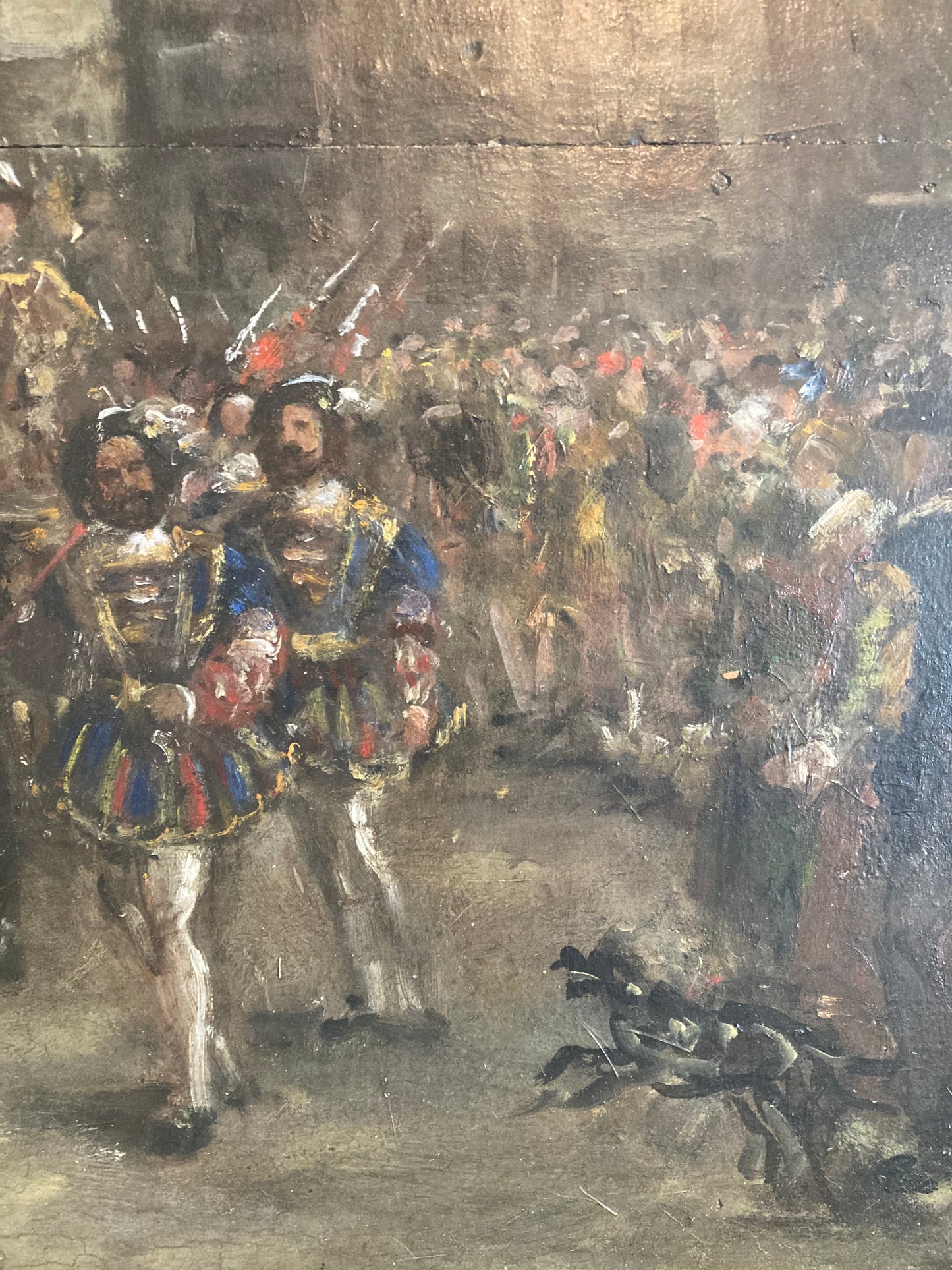 Antique French 19th-Century Oil on Panel King François I Entrée Triomphale (Triumphal Entry) Royal Procession Scene
