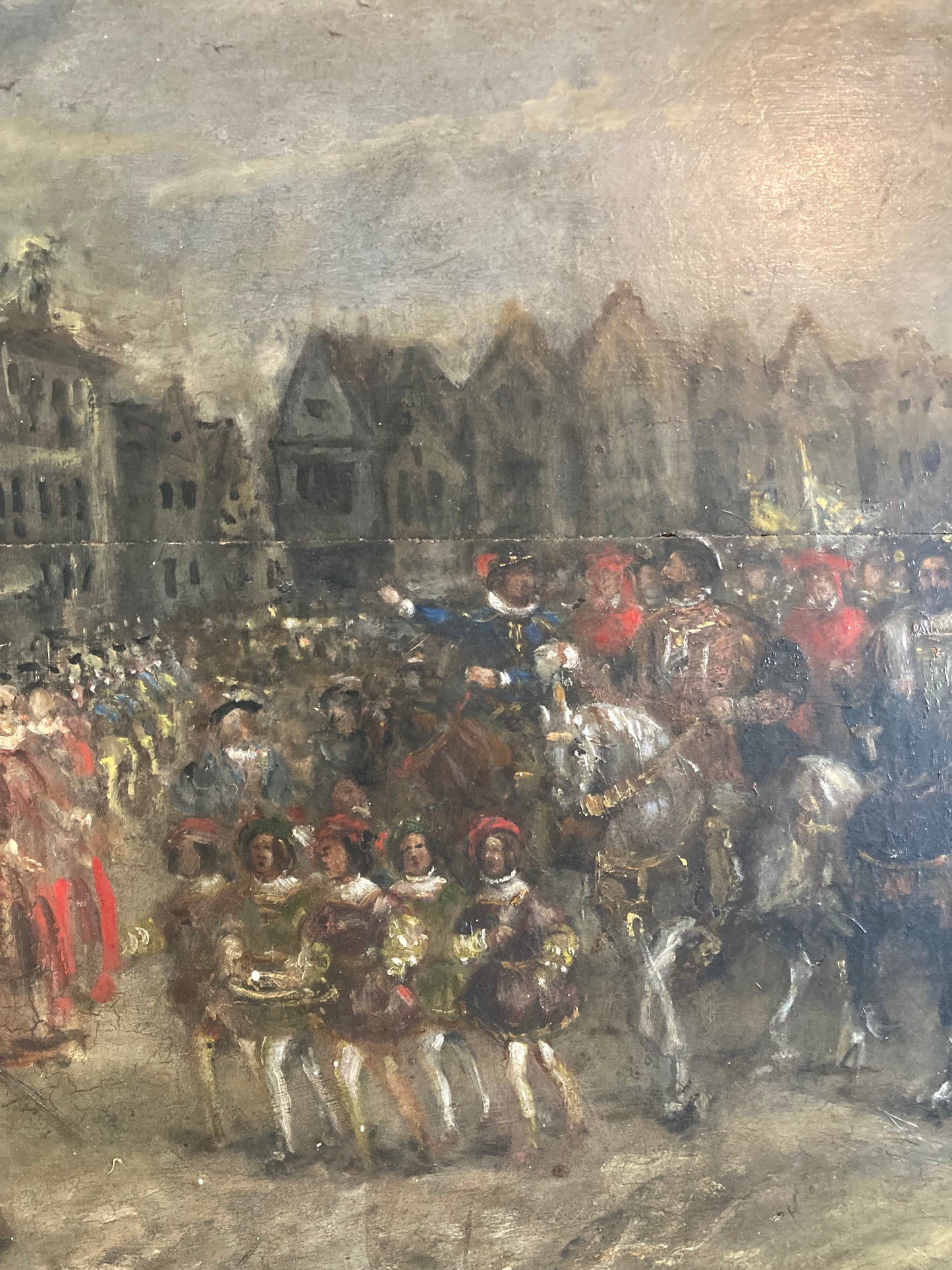 Antique French 19th-Century Oil on Panel King François I Entrée Triomphale (Triumphal Entry) Royal Procession Scene