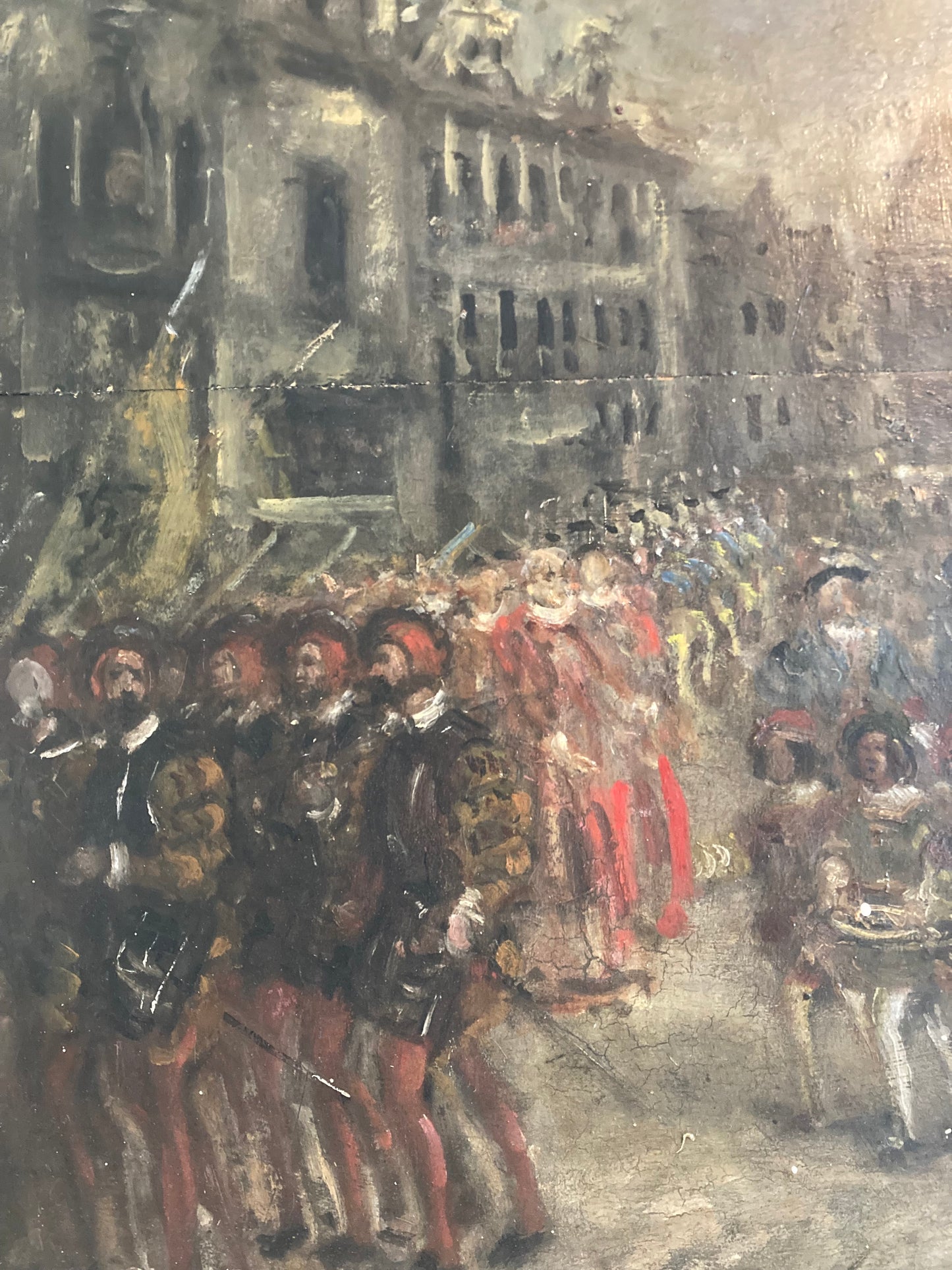 Antique French 19th-Century Oil on Panel King François I Entrée Triomphale (Triumphal Entry) Royal Procession Scene