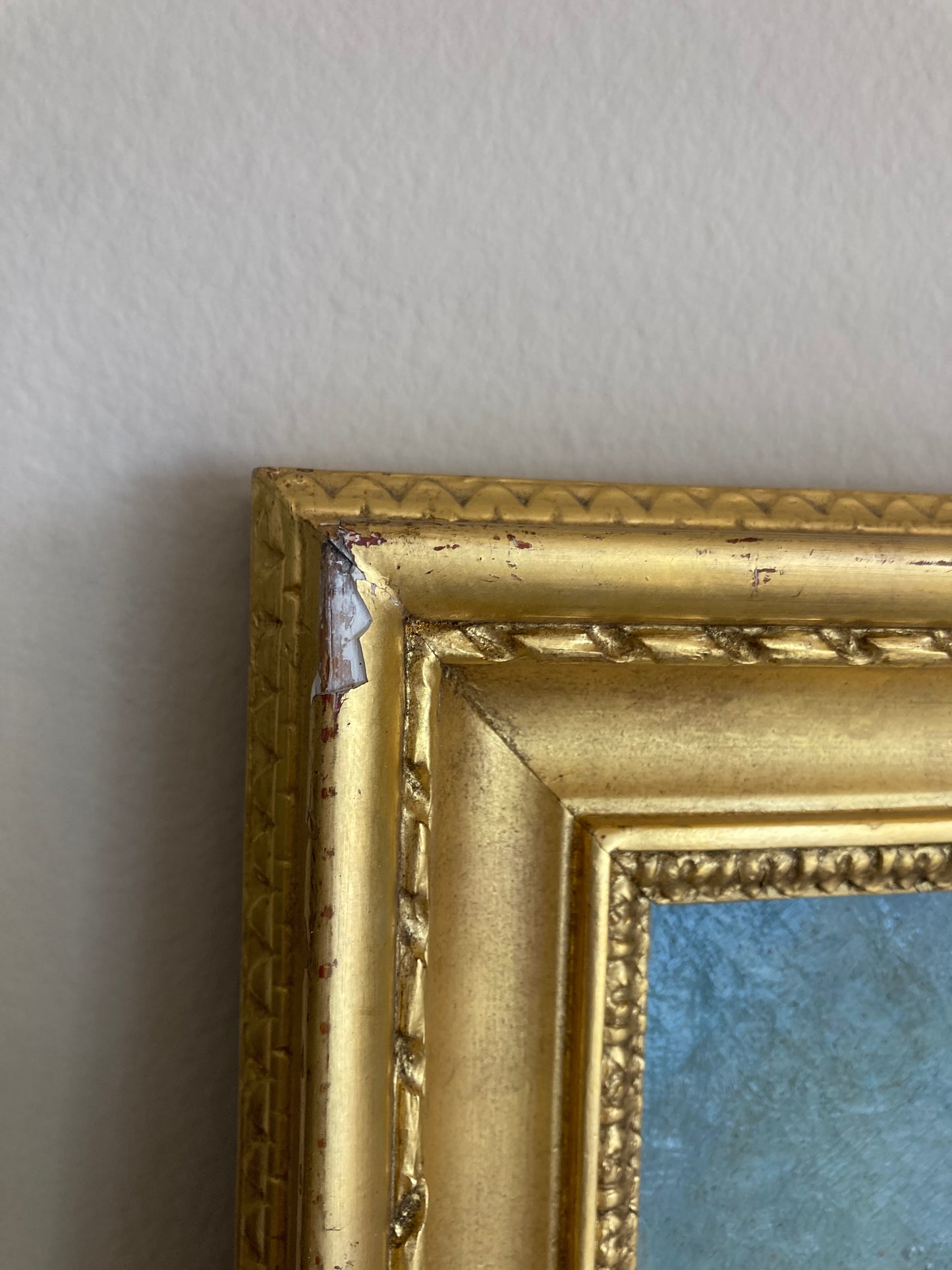 Antique 19th Century French School Landscape Painting Cows in Meadow Moody Tonal Sky Gilt Frame