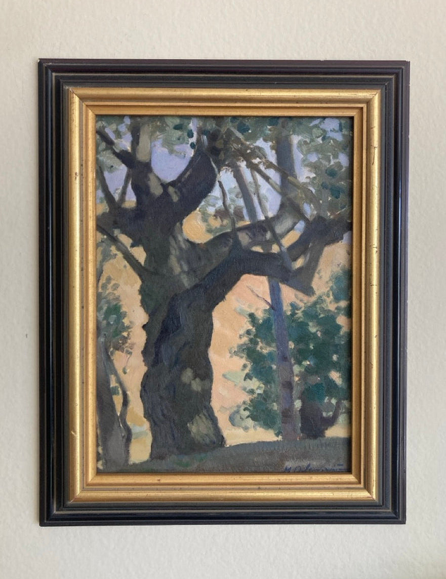 Vintage French Oil Painting of Gnarled Tree by Marc Delamorinière