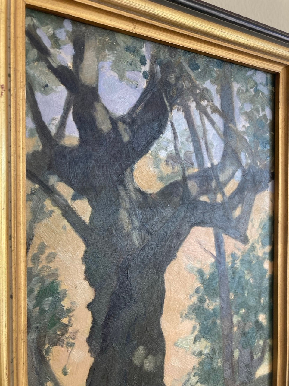 Vintage French Oil Painting of Gnarled Tree by Marc Delamorinière