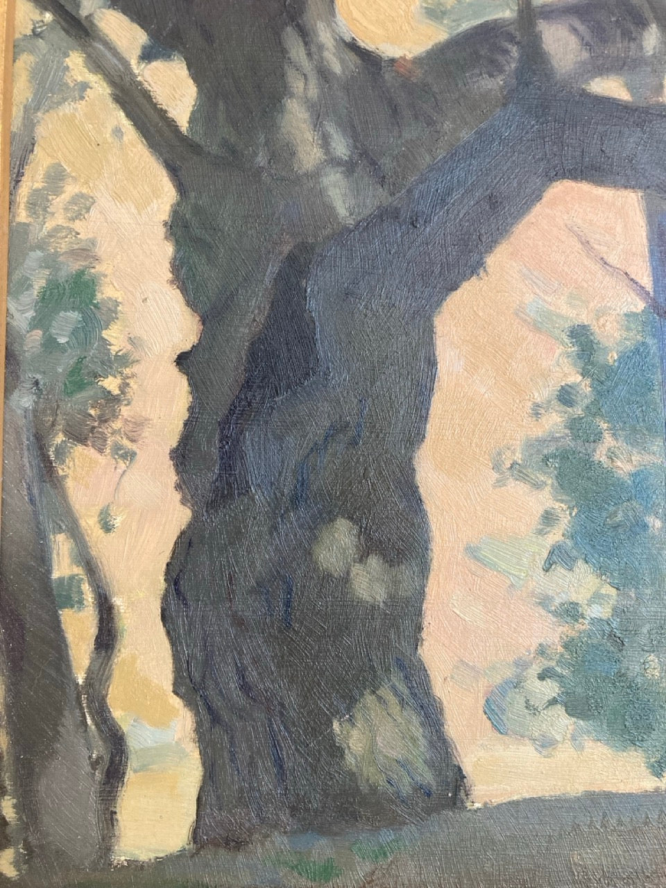 Vintage French Oil Painting of Gnarled Tree by Marc Delamorinière