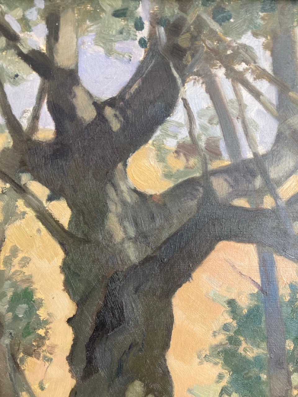 Vintage French Oil Painting of Gnarled Tree by Marc Delamorinière