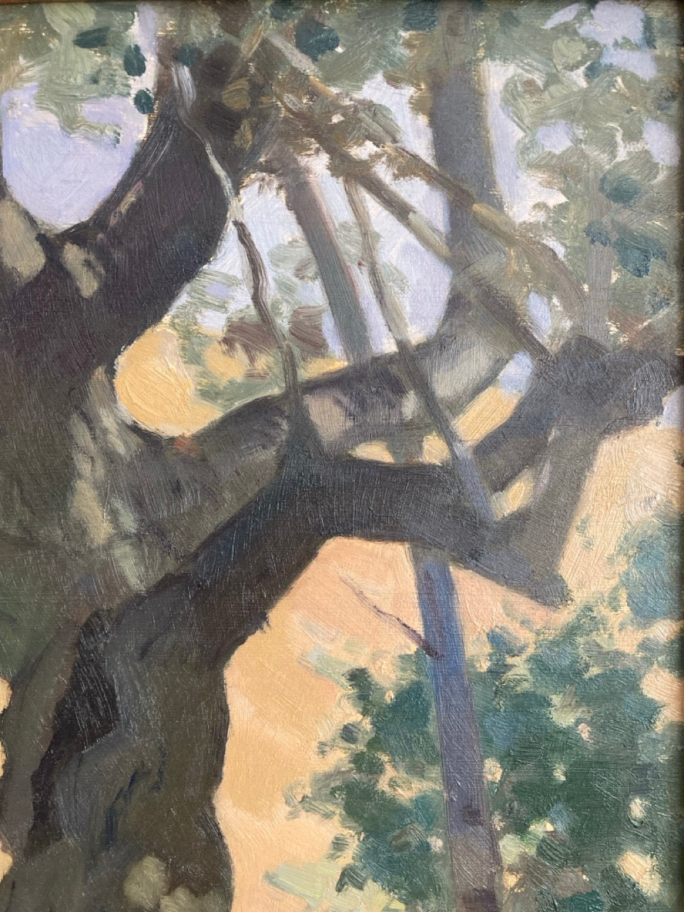 Vintage French Oil Painting of Gnarled Tree by Marc Delamorinière