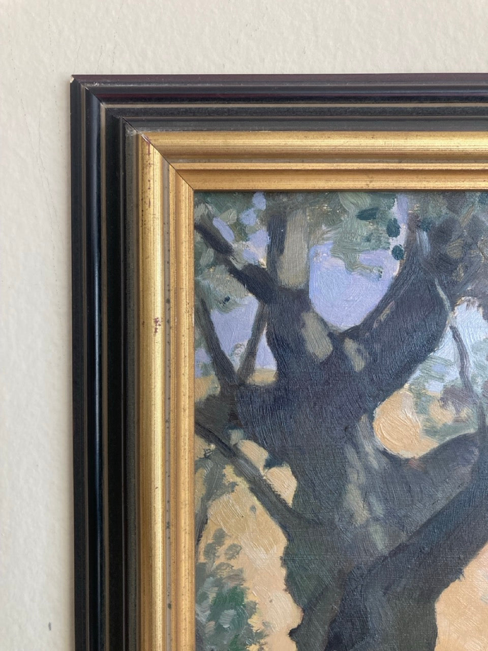 Vintage French Oil Painting of Gnarled Tree by Marc Delamorinière