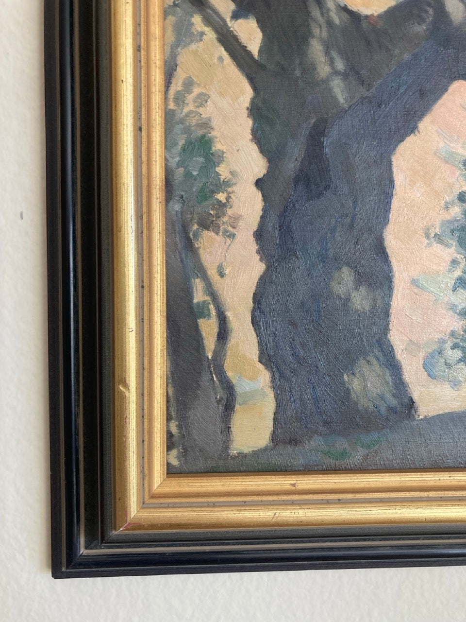 Vintage French Oil Painting of Gnarled Tree by Marc Delamorinière