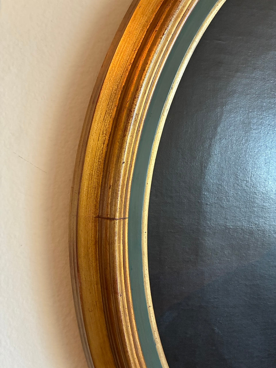 Antique 19th-Century French Oval Gentleman Portrait with Blue Eyes and Blue Cravat