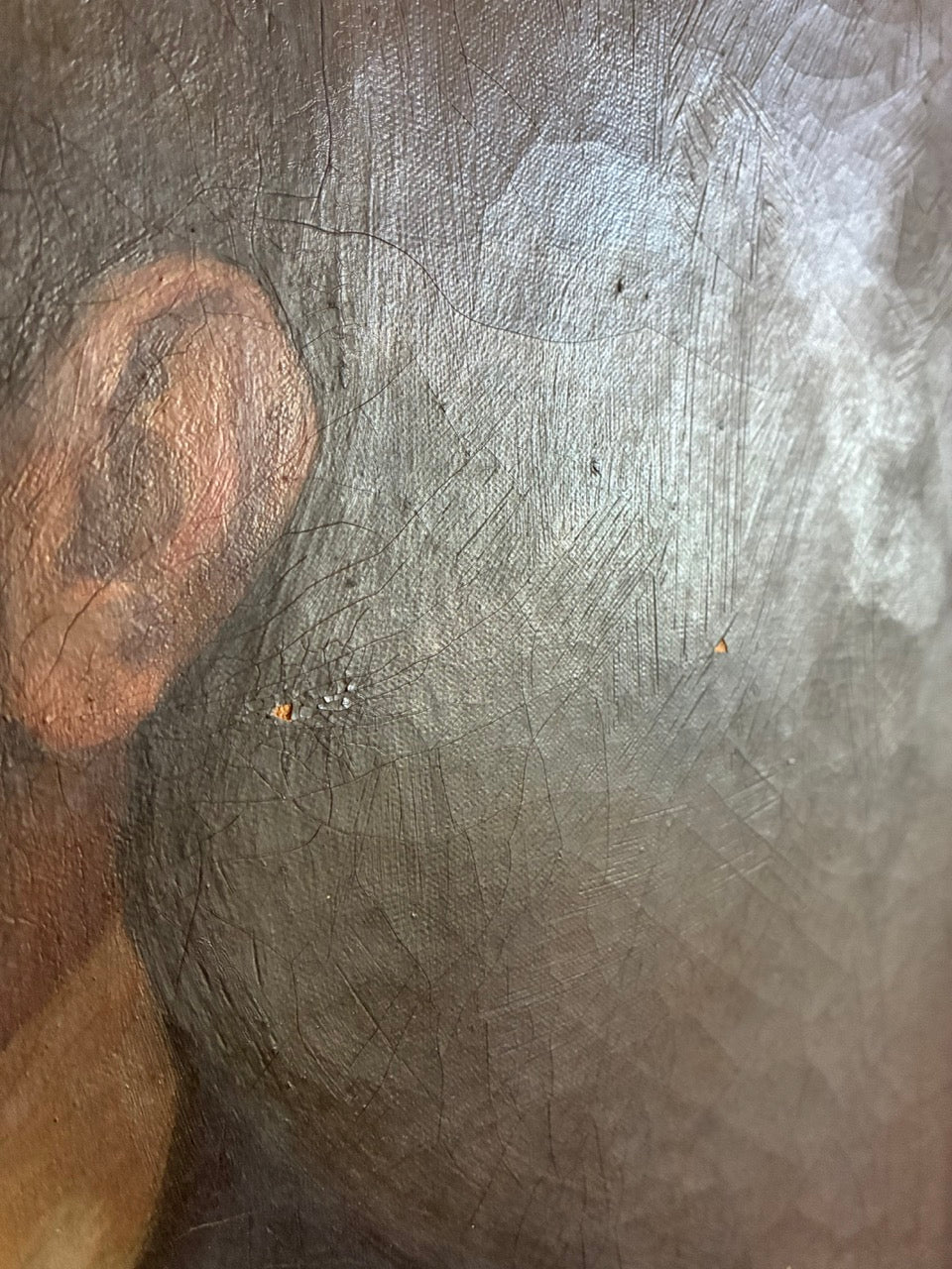 Large Antique French Mustached Gentleman Oil Portrait