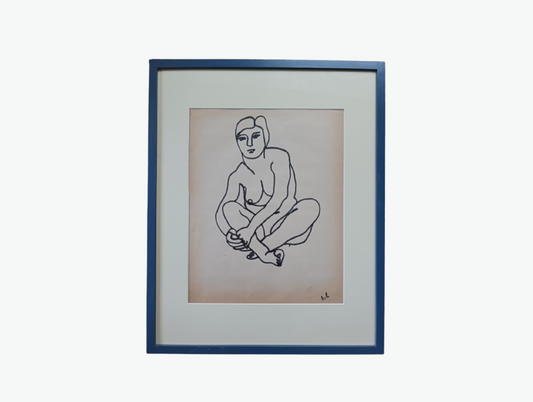 Mid-Century Seated Nude Original Ink on Paper