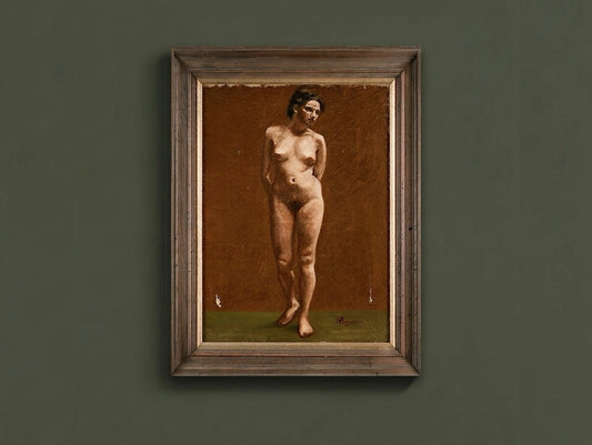 Antique Academic Female Nude Oil Painting Standing Figure Study