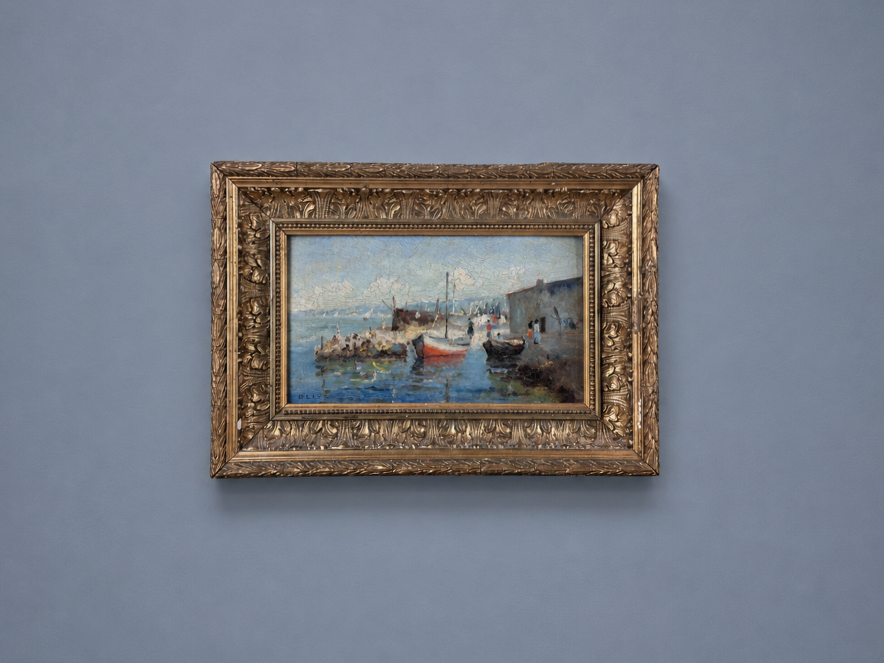 French Post Impressionist Harbor Seascape Oil Painting Port of Madrague de Montredon Marseille