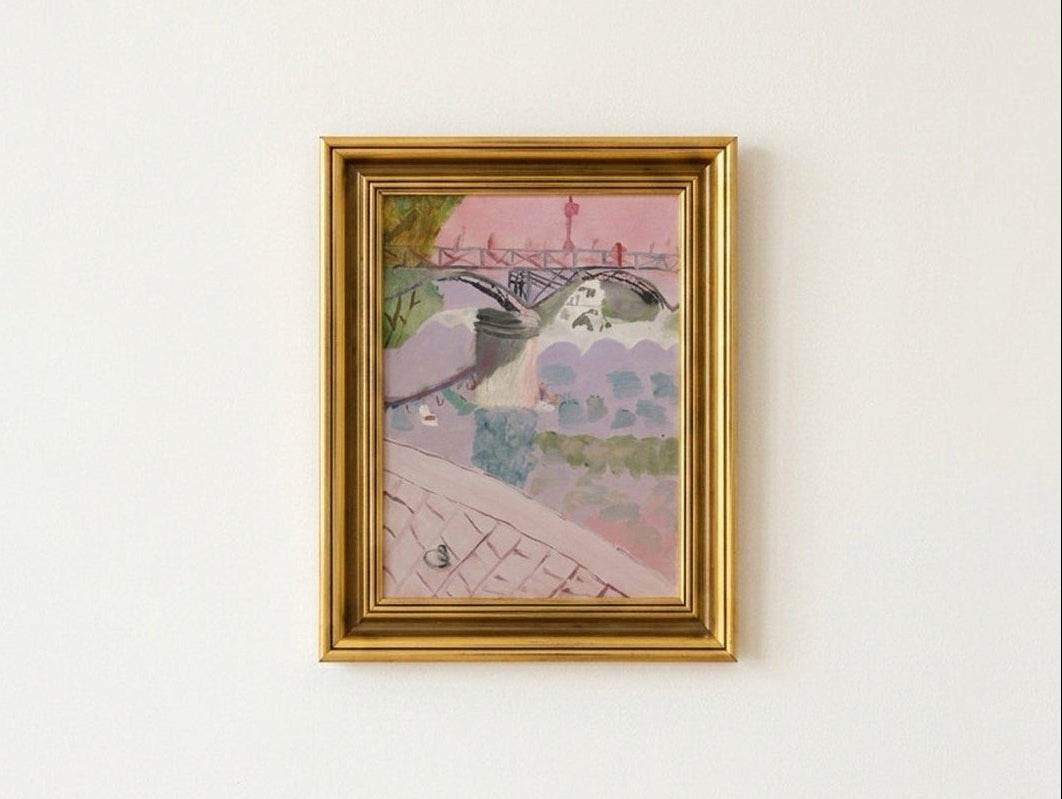 Vintage French Paris Bridge Oil Painting by Marc Delamoriniere