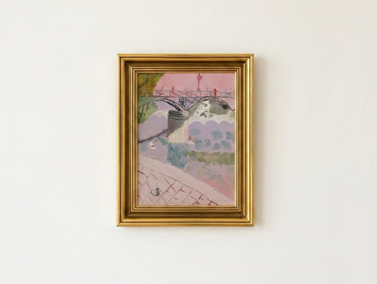 Vintage French Paris Bridge Oil Painting by Marc Delamorinière