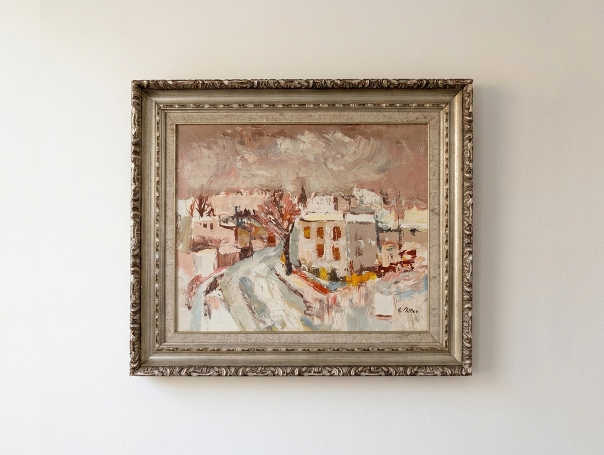 Pink French Village Oil Painting by Étienne Ritter