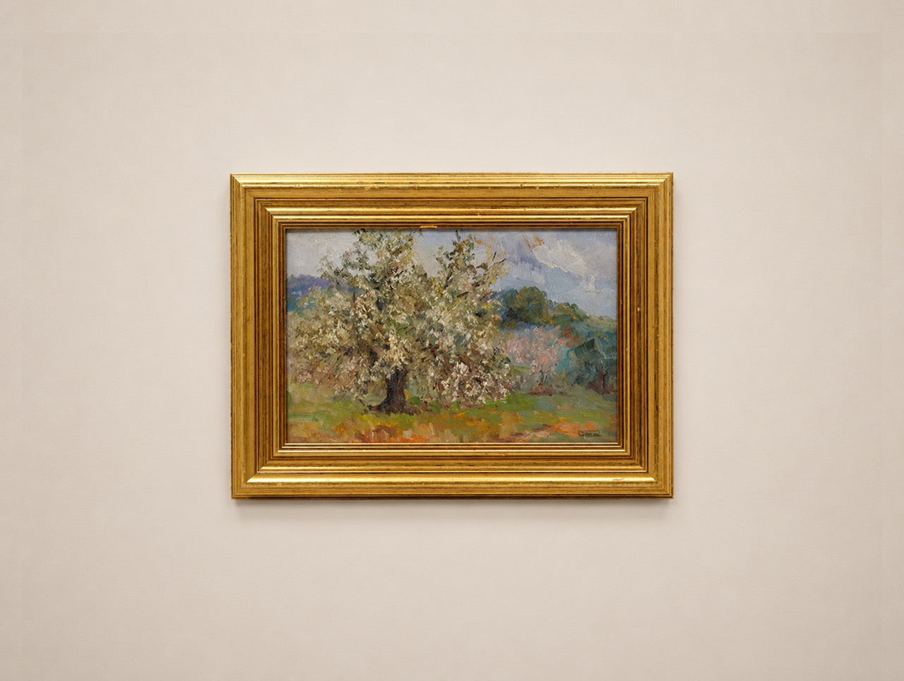 Vintage French Provençal Blossoming Trees Oil Painting by Victor Ferreri