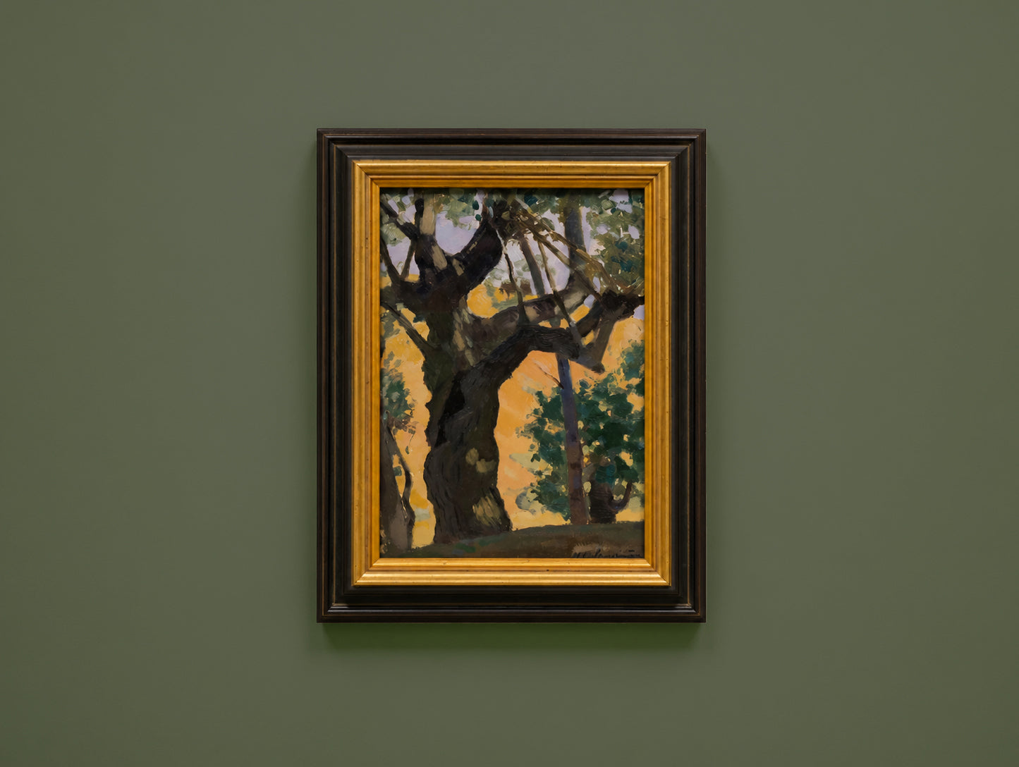 Vintage French Oil Painting of Gnarled Tree by Marc Delamorinière