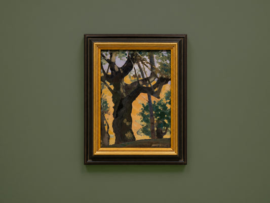 Vintage French Oil Painting of Gnarled Tree by Marc Delamorinière