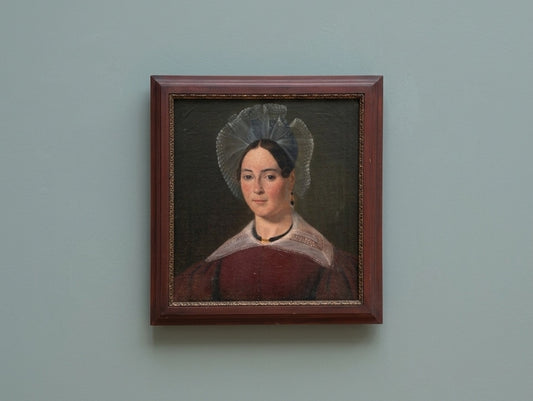 Antique 19th Century French Female Portrait with a Lace Cap