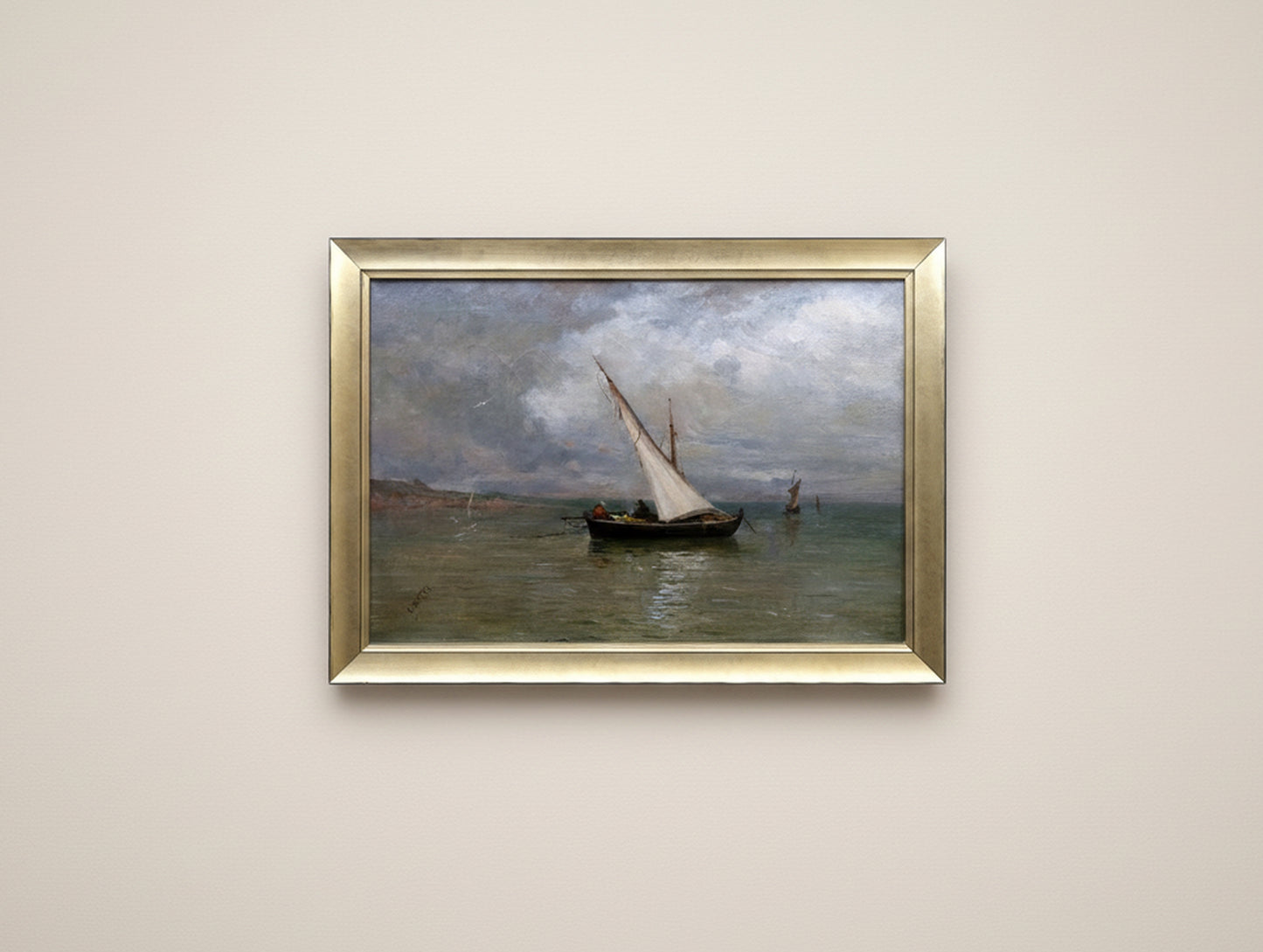 Antique 19th Century French Mediterranean Seascape with Fishing Boat